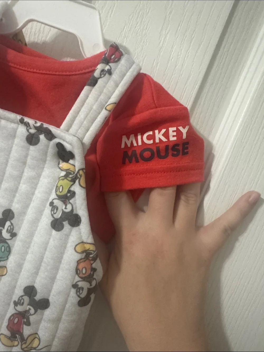 Disney Baby 0-3M Mickey Mouse Quilted Overall Romper & Shirt Set